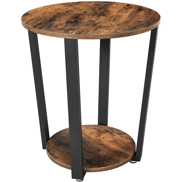 Vasagle End Table Round Side With Storage Shelf Rustic Brown And Black Com Vasagle End Table Round Side, Vintage Round End Table With Drawer