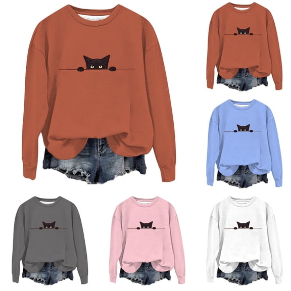 IDOCLOTHES Halloween Sweatshirt Women Oversized Cute Back Cat Printed Fall Sweaters for Women Going Out Tops Womens Fall Fashion Clothing Women's Outfits Orange, S