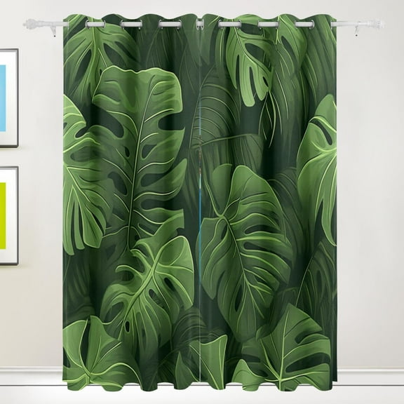 Leaves Green Black Out Curtains 72 Inch Length Curtains for Sliding Glass Doors Bedroom Living Room 2 Pack