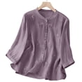 thumbnail image 4 of Dpjklzsn Women's Cotton Linen Embroidered Blouse, 3/4 Sleeve Button Down Shirt, Loose Fit Casual Summer Top, 4 of 9