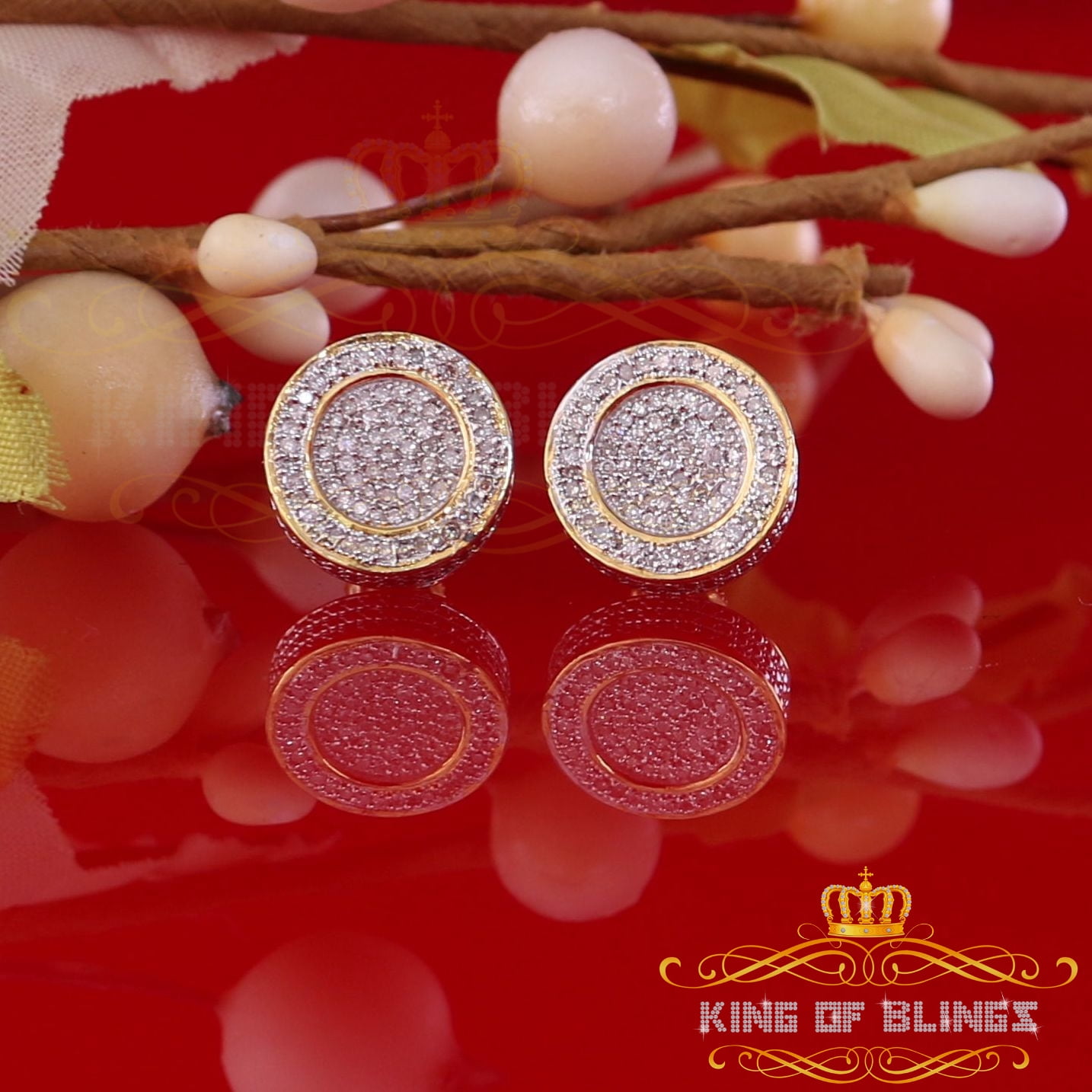 King of Bling's 10K Real Yellow Gold Real Diamond 0.50CT Men's/Women's Round Stud Micro Earring