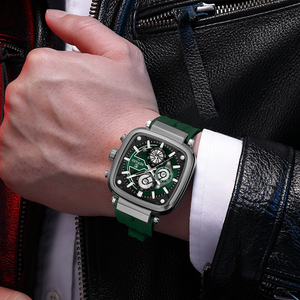Square Watches for Men  Silicone Chronograph Fashion Sports Watch Luminous Waterproof Casual Wrist Watches Blue Red White
