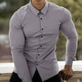 thumbnail image 2 of IROINNID Button Up Shirts for Men Solid Turn-down Collar Button Long Sleeve Shirt,Gray, 2 of 9