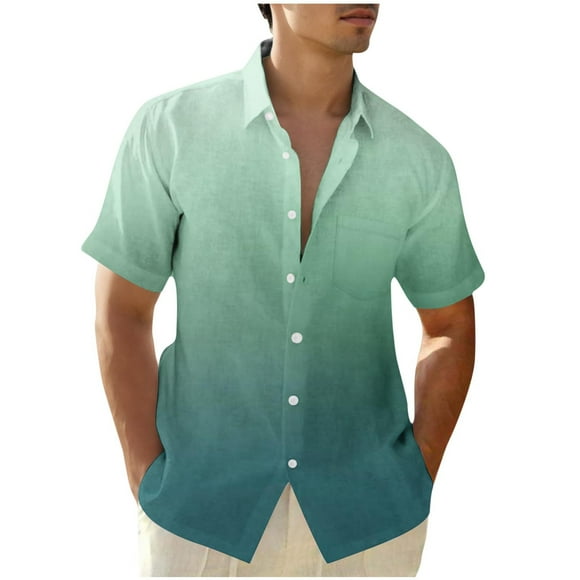 ZMFXJPE Mens Beach Shirt Gradient Printed Shirts Casual Button Down Short Sleeve Vacation Hawaiian Shirt Summer Coolared Shirts,XL