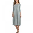 thumbnail image 2 of Women's Summer Casual Dresses Solid Color 3/4 Sleeve Midi Dress, 2 of 4