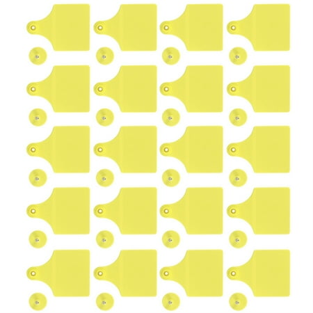 Xirurus 20 Set Livestock Identification Blank Ear Tags with Nails for Goats Sheep Cattle Cows Pigs Yellow Animal Markers Farm Supplies (3.94 x 2.99 Inches / 10 x 7.6 cm, Large Size)