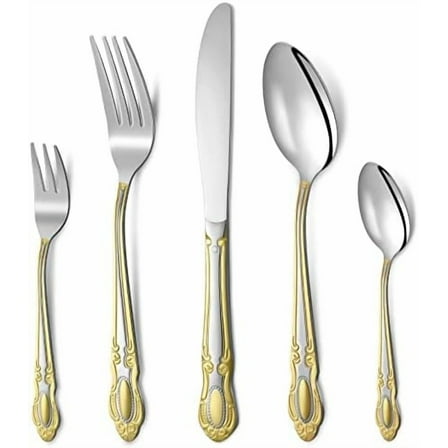 40 Pcs Gold and Silver Flatware 18/10 Stainless Steel Flatware Set for 8 Fork and Spoon Silverware Set Gold Silver Utensils for Wedding Family Gatherings Hotel, Dishwasher Safe