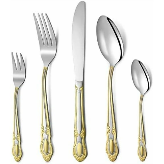 40 Pcs Gold and Silver Flatware 18/10 Stainless Steel Flatware Set for 8 Fork and Spoon Silverware Set Gold Silver Utensils for Wedding Family Gatherings Hotel, Dishwasher Safe