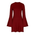 thumbnail image 5 of Patlollav Winter Womens Dresses Casual Long Sleeved Round Neck Solid Color Flared Sleeve Dress, 5 of 6
