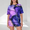 thumbnail image 2 of Idoravan Women Sets Clothing Casual Womens Sets 2 Piece Outfits Lounge Women's Casual Loose Printing Round Neck Short Sleeved Shorts Pajamas Suit, 2 of 6