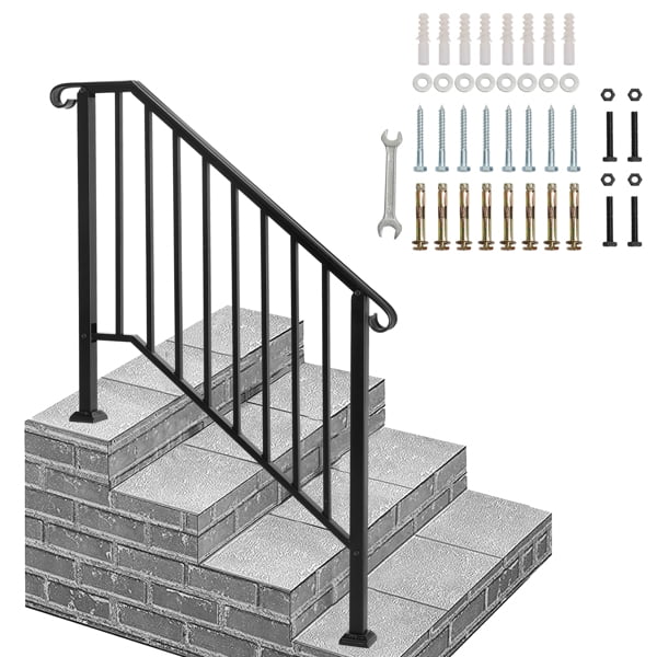 Matte Black Outdoor 3 Level Iron Handrail, Suitable for Gardens, Residential Buildings, Commercial Office Buildings, Hotels