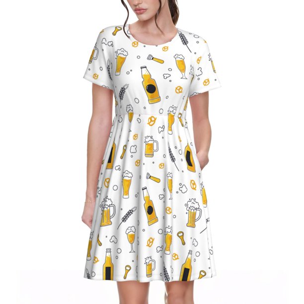 Disketp Beer para Vestido de Manga Corta para Mujeres, Vestidos de Verano para Mujeres, Casual y Holgado para la Playa