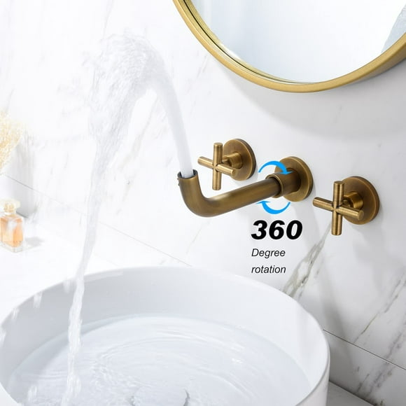 3 Holes Bathroom Faucet Gold Wall Mounted Bathroom Sink Faucet Widespread