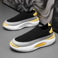 thumbnail image 3 of CORASUN Men's Thick Sole Flyknit Walking Shoes, Breathable Lightweight Slip-on Sneakers for Gym, Casual Work & Travel, Black and Yellow, 3 of 9