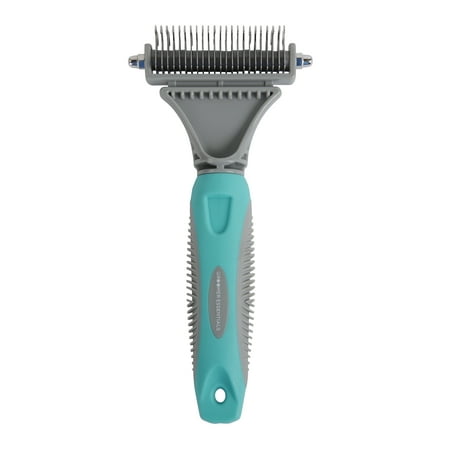 Groomer Essentials Double-Sided Deshedding Rake 12/23 Blades - Dog Brush for Shedding and Mat Removal Ideal for Medium to Long Coats