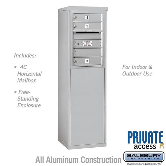 Salsbury Industries  17.75 x 52.875 x 18.5 in. Free-Standing 4C Horizontal Mailbox Unit - Front Loading - Private Access, Aluminum