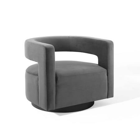Modway Spin Modern Performance Velvet Swivel Armchair in Gray