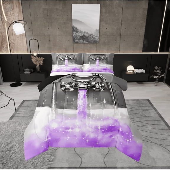 Erosebridal Glitter Showerhead Bedding Twin Comforter Set,Dreamy Princess Down Comforter,Purple Grey Bedding Sets Twin With Comforter,Lightweight Bling Bedroom Decoration,Reversible,2-Piece