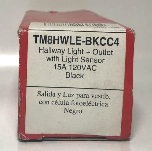 P&S TM8HWLE-BKCC4 Hallway Light+Outlet with Light Sensor Black 6 Pack 
