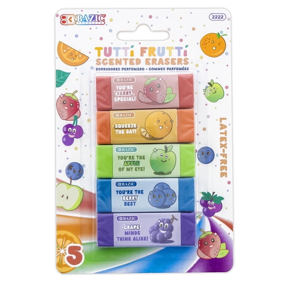 BAZIC Scented Erasers, Latex Free, Assorted Fruity Scents for Drawing Art School Office (5/Pack), 72-Packs