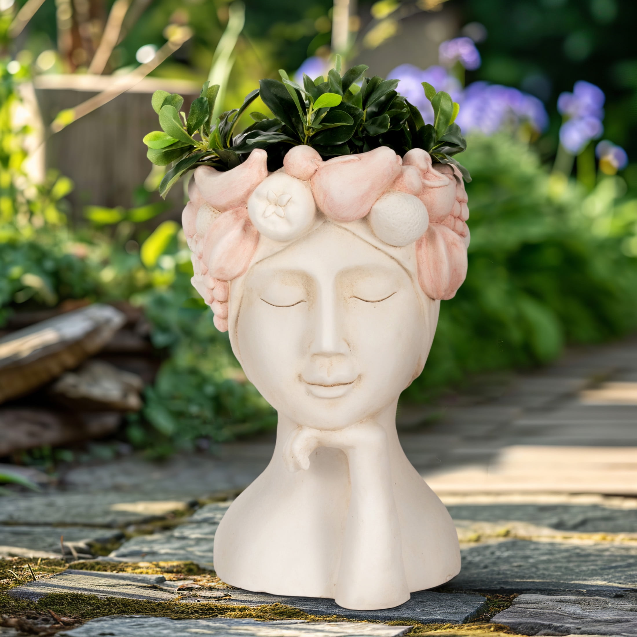 Elegant Flower Pots For Home Decor - Artistic Planters And Plant Pots - Stylish Pots For Plants, Planters For Outdoor Plants, Indoor Plants, Or Decorative Plant Stand Indoor - 18", White & Pink