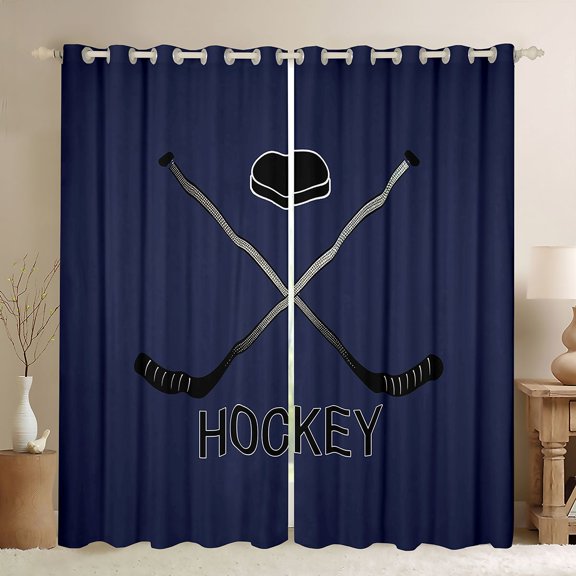 Feelyou Eat Hockey Sleep Curtains Pack of 2 (42x84 Each), Ball Game Curtains Blackout