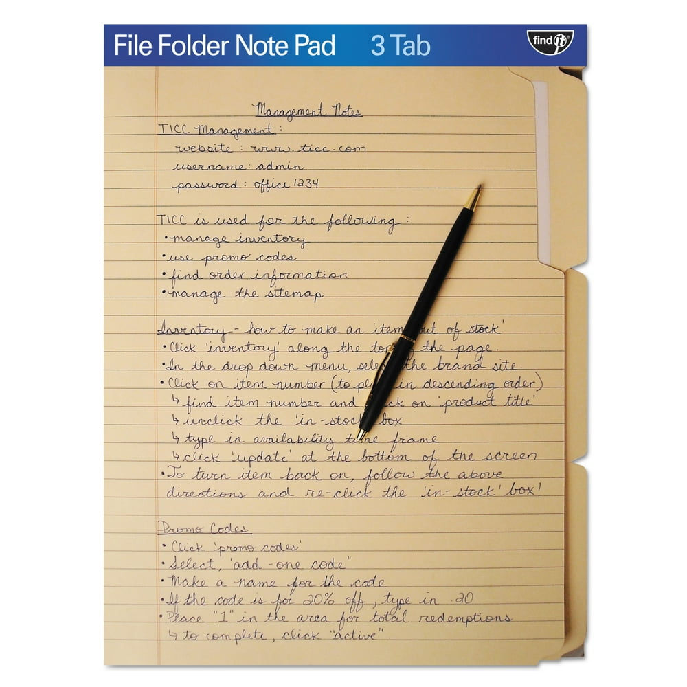 find It FindIt File Folders Notepad, 1/3 Cut, 11 Pt Stock, Letter