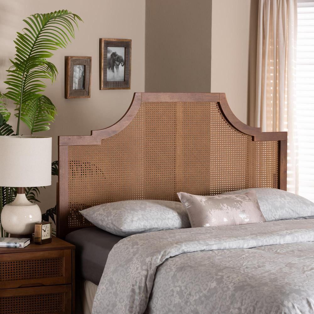Baxton Studio Risha Ash Walnut Finished Wood and Rattan Queen Size Headboard