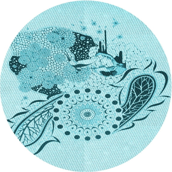Ahgly Company Indoor Round Patterned Electric Blue Area Rugs, 5' Round