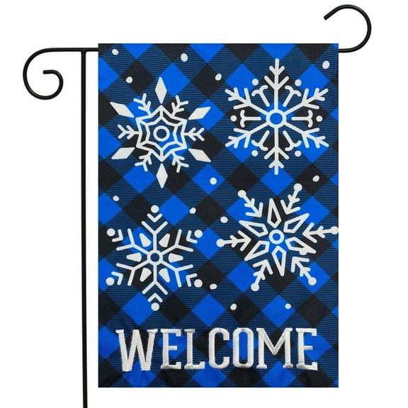 Briarwood Lane Checkered Snowflakes Burlap Winter Garden Flag
