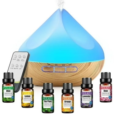 Noahstrong 500ml Essential Oil Diffuser with 6*10ml Essential Oils Set, Flower Aromatherapy Diffusers with Remote Control, Aroma Fragrant Oil Air Humidifier Vaporizer for Large Room Bedroom Office