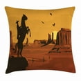 thumbnail image 1 of Western Throw Pillow Cushion Cover, Cartoon Illustration of Wild West Scene Cowboy in Sunset, Decorative Square Accent Pillow Case, 16 X 16 Inches, Burnt Orange Apricot and Dark Brown, by Ambesonne, 1 of 2