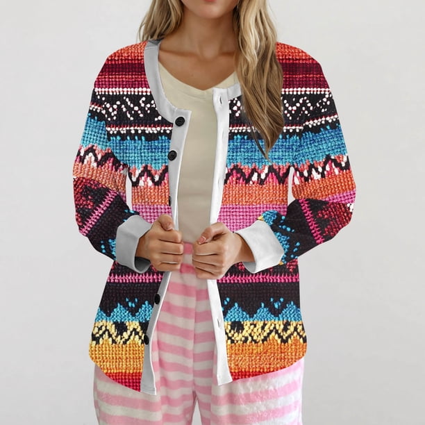 Puntoco Chaqueta Tipo Cárdigan Informal Con Botones Y Estampado Navideño Para Mujer