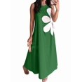 thumbnail image 2 of Women Casual Sleeveless Dresses Crewneck Patchwork Floral Midi Dress Green XXL, 2 of 8