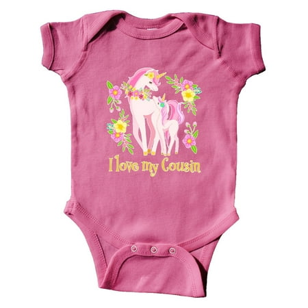 

Inktastic I Love My Cousin Unicorn with Pink and Yellow Flowers Gift Baby Boy or Baby Girl Bodysuit