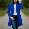 thumbnail image 2 of Women's Notch Lapel Double Breasted Trench Coat Classic Mid Length Outerwear Jacket Coat With Cuff Buckles Long Sleeve Solid Color Casual Daily Wear Work Office Travel | CSEONE,Dark Blue XL, 2 of 9