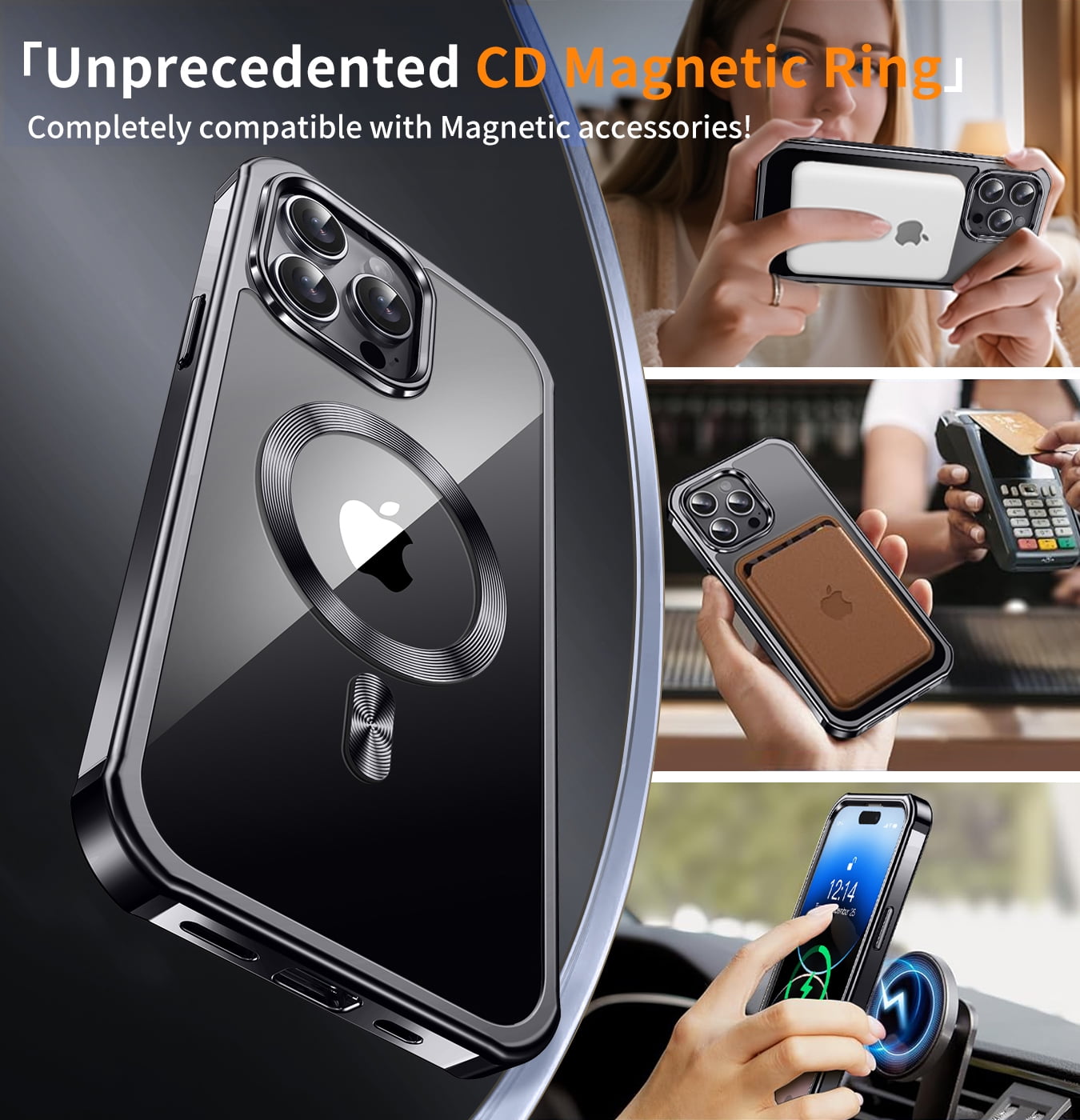 JETeacka iPhone 14 Pro Case(6.1") MagSafe Compatible 360 Full Body Rugged Built-in Touch Sensitive Screen Protector Anti-Scratch Clear Case, Black