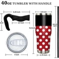 thumbnail image 5 of Stainless Steel 40 oz Polka Dot Travel Mug with Handle and Straw - Insulated Coffee Cup - Leak Proof - Slim Tumbler - Cute Print - Gift for Women, 5 of 6