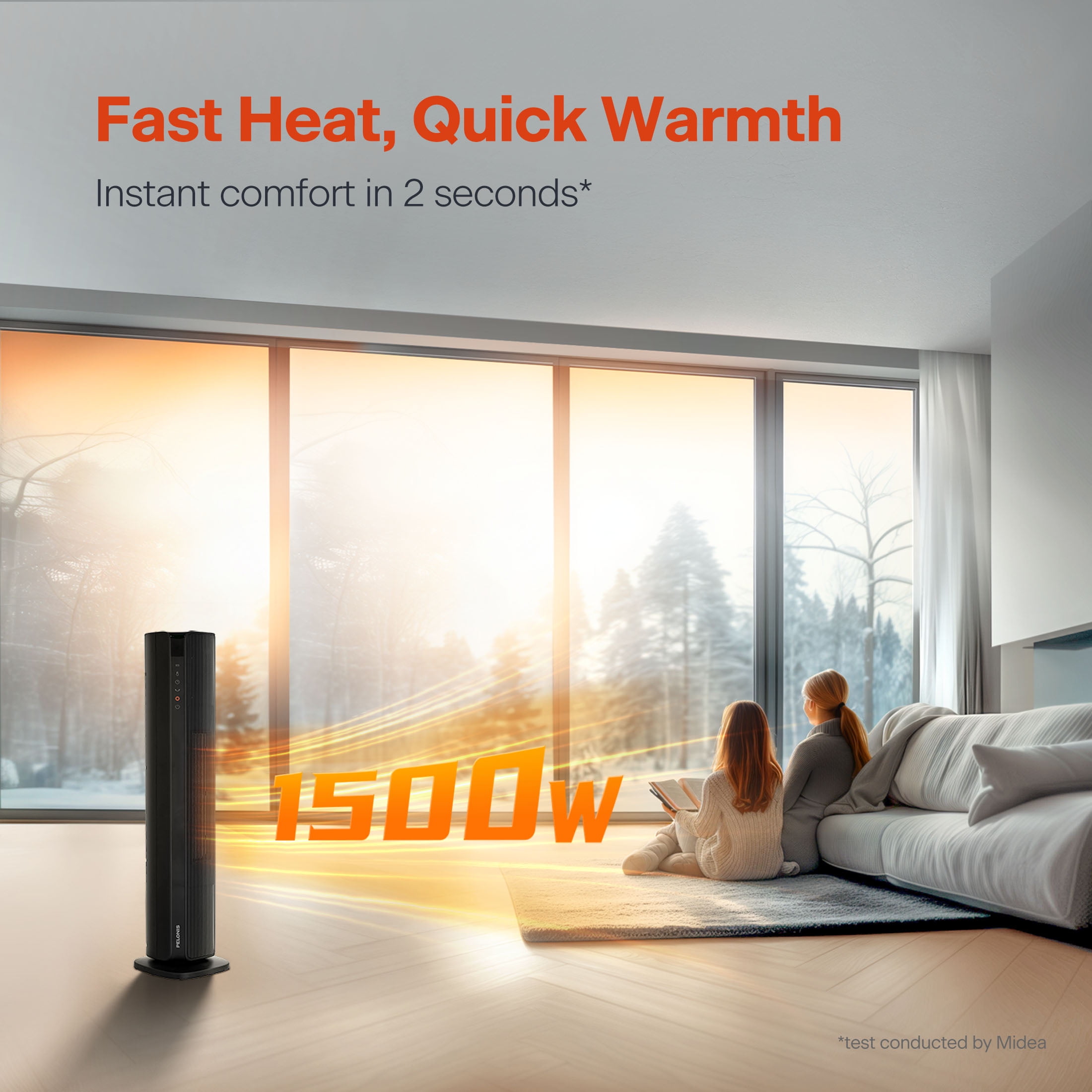 (3 pack) Pelonis 30” Tower Heater, 3 Heat Settings, Digital, Auto Shut Off, 1,500 Watts, Black