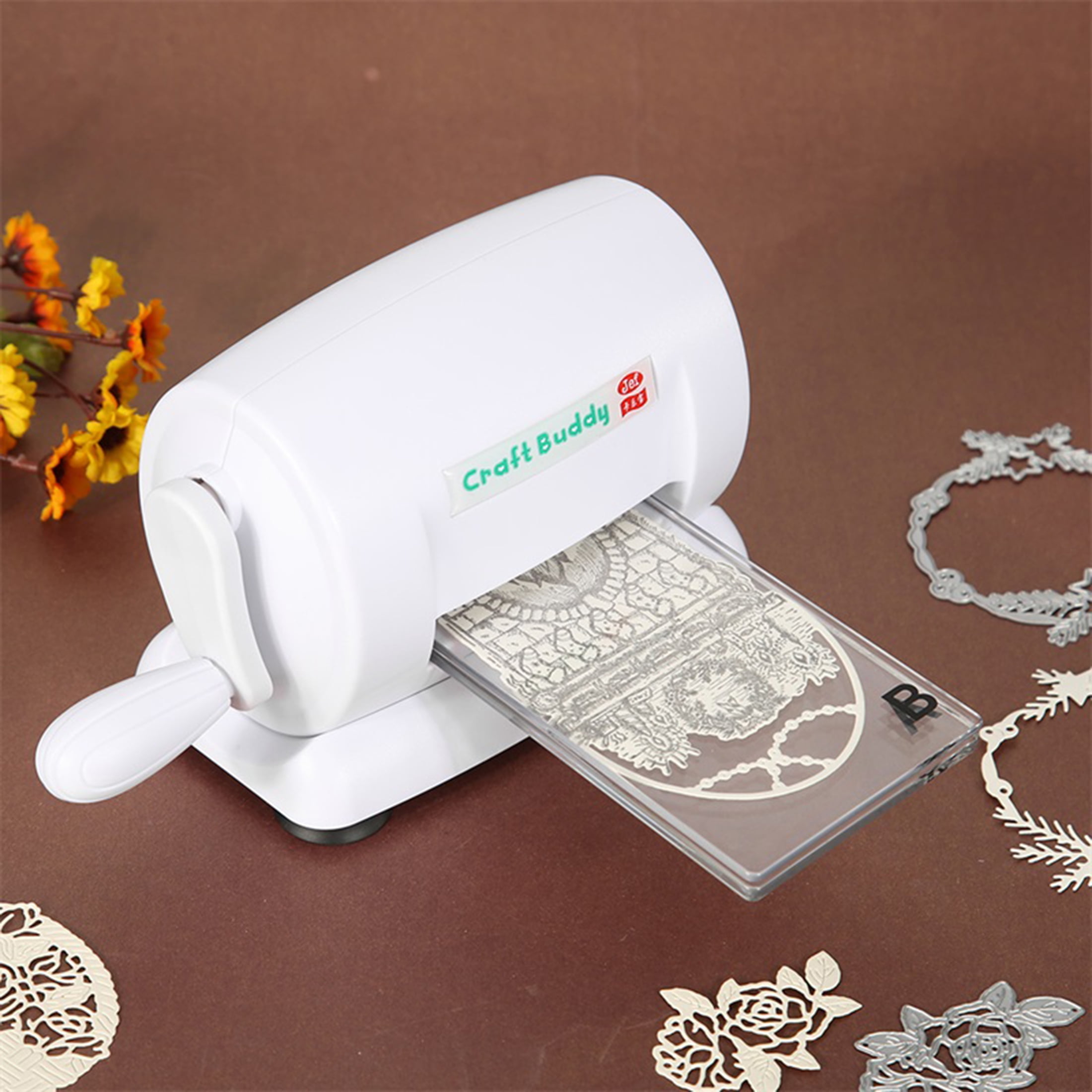 Briartw White Die Cutting Machines and 2 Acrylic Plate for Crafting,Diy Die Manual Embossing Machine Scrapbooking Cutter Dies Machine Paper Card Making Craft Tool