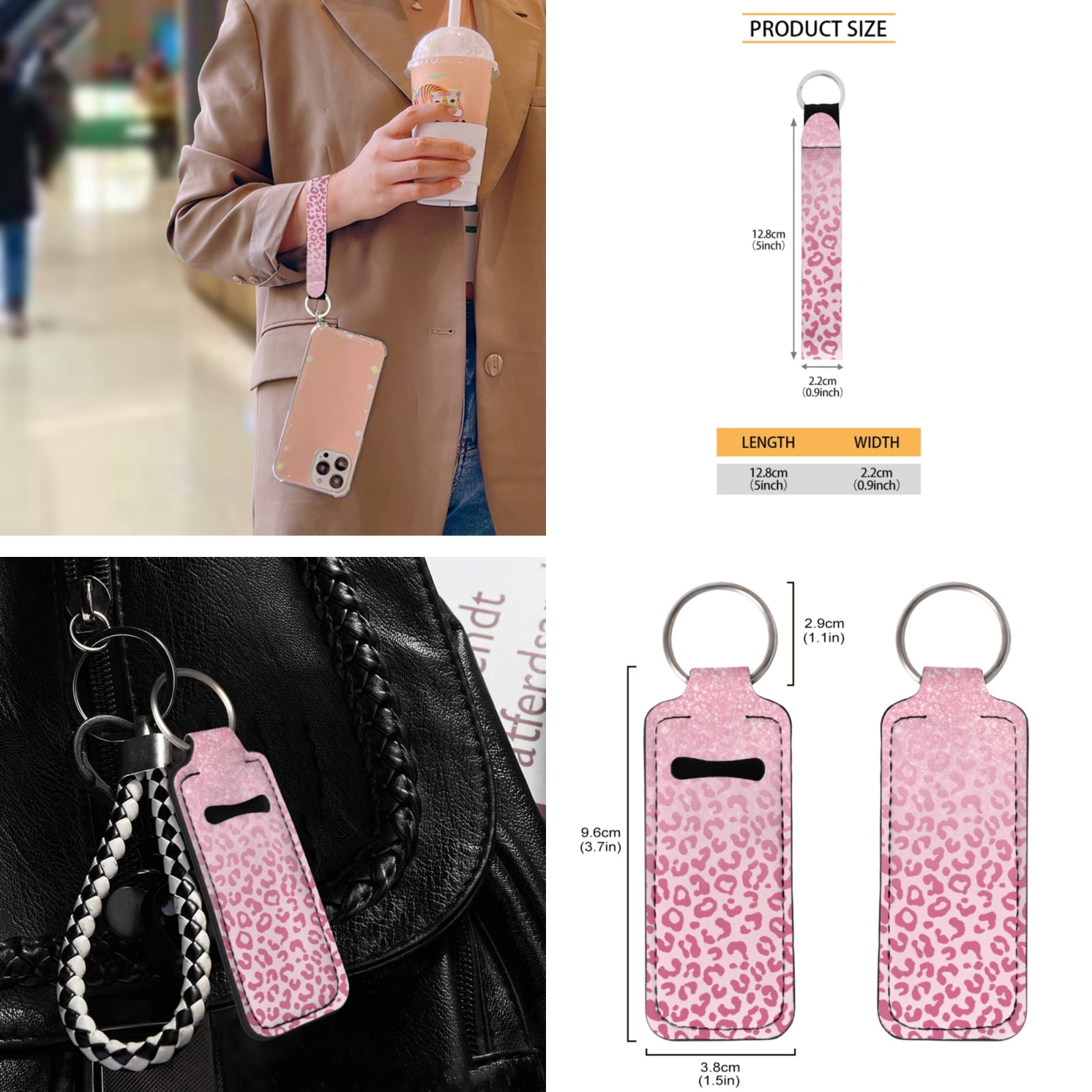 Yuyamidu 12 PCS Pink Leopard Print Car Seat Cover Set with Steering Wheel Cover Seat Belt Covers Cup Coasters Key Chain Car Accessories for Women