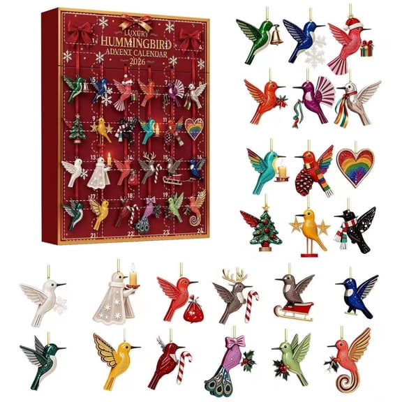 LUNAVORA Christmas Advent Calendar 2026 Christmas Countdown Calendar Holiday Hummingbirds Decoration for Kids Adults Family Christmas Home Decor