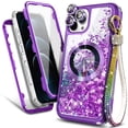 thumbnail image 6 of NageBee Designed for iPhone 12 / 12 Pro with [Built-in Screen Protector] Case MagSafe Compatible With Diamond Wrist Strap Lanyard, Glitter Floating Liquid Cute Case (Purple), 6 of 6