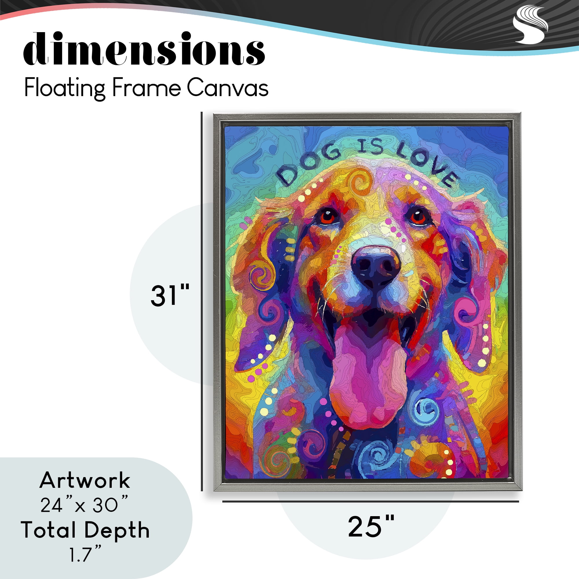 Dog Is Love Swirled Pattern Gray Framed Floater Canvas Wall Art, design by Dean Russo- Evolution Collection