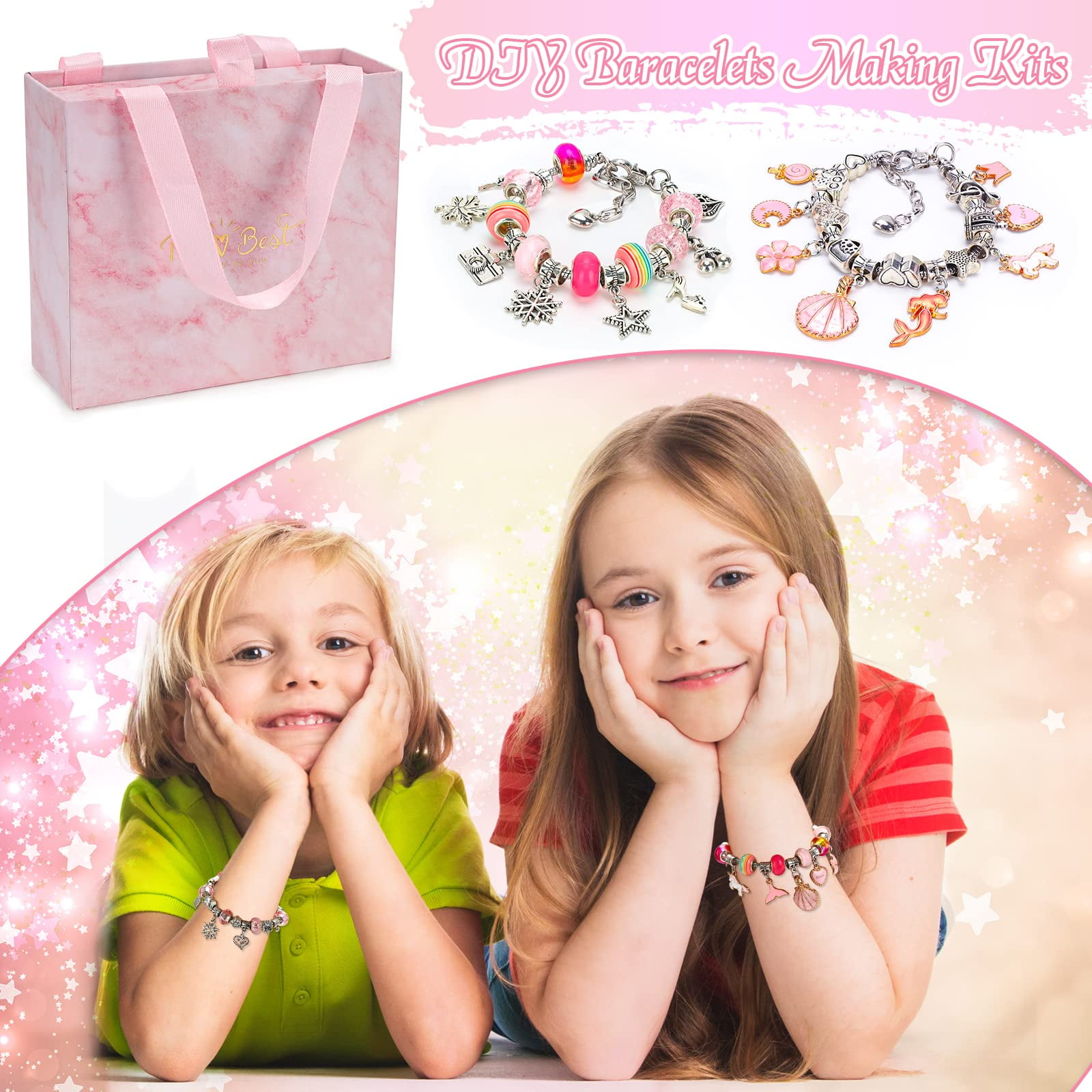 Dikence Jewellery Bracelet Making Kit for Girls, Craft Sets Gift for 6-12 Year  Old Girls Kids DIY Charm Bracelet Present Age 6-12 Girl Children Arts Craft  Kids Birthday Gift Age 7 8