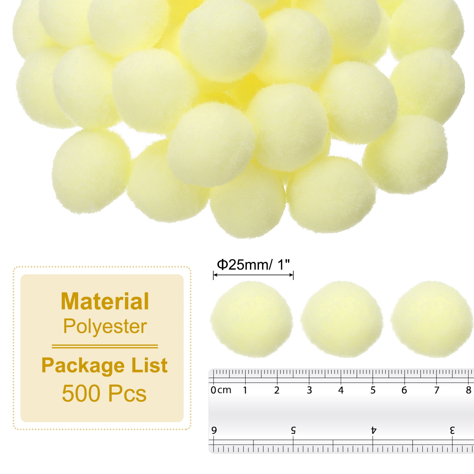 1inch Pom Poms for Crafts, 500pcs Pompoms for Crafts Puff Balls Bulk Fuzzy Balls for Hats Christmas Art DIY, Light Yellow