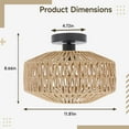 thumbnail image 4 of Rattan Ceiling Light Fixture, Vintage Industrial Style, Handwoven Natural Rattan with Hexagonal Shade, Ceiling Mount for Living Room, Dining Room, Bedroom, 11.8in / 30 cm, 4 of 5