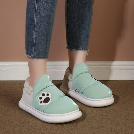 

Cathalem Women s Snow Boots Ladies Fashion Color Matching Cotton Slippers Plush Warm Insulated Work Boots for Women for Snow Green 8