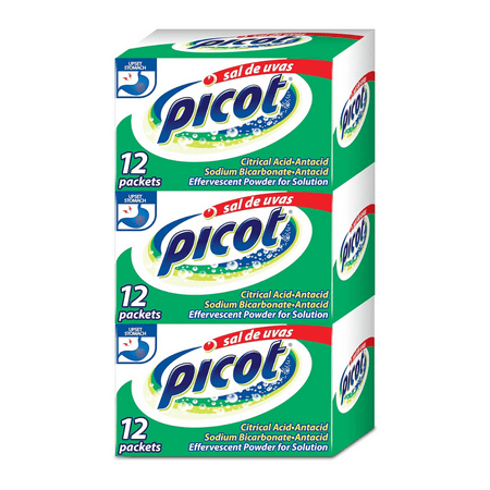 Sal De Uvas Picot an Effervescent Antacid Powder Solution for Heartburn Symptoms, 3 Pack 12 Count Each