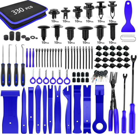 330Pcs Trim Removal Tool, Auto Push Pin Bumper Retainer Clip Set Fastener Terminal Remover Tool Adhesive Cable Clips Kit Car Panel Radio Removal Auto Clip Pliers